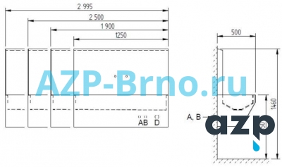 Мойка желоб подвесная AUL 03Z.L AZP Brno Чехия (фото, схема)